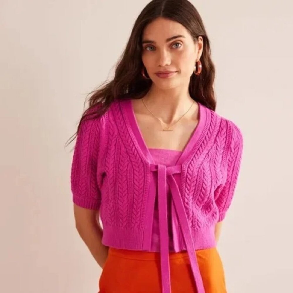 Boden Bow-Trim Cropped Cardigan